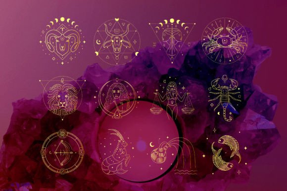 Download Golden Zodiac Signs. Horoscope Logos. - Golden Collection