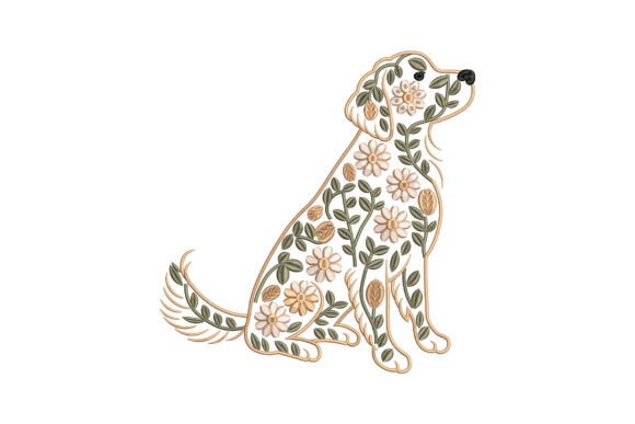 Download Floral Golden Retriever Dog Embroidery - Golden Collection