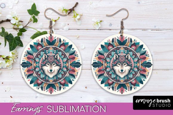 Download Wolf Boho Mandala Earrings Sublimation - Boho mandala Collection