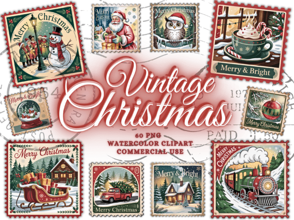 Download Vintage Christmas Png Bundle Stamps Png - Png bundle Collection