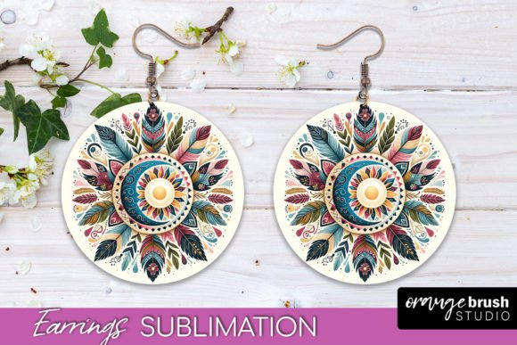 Download Boho Mandala Round Earrings Sun and Moon - Boho mandala Collection